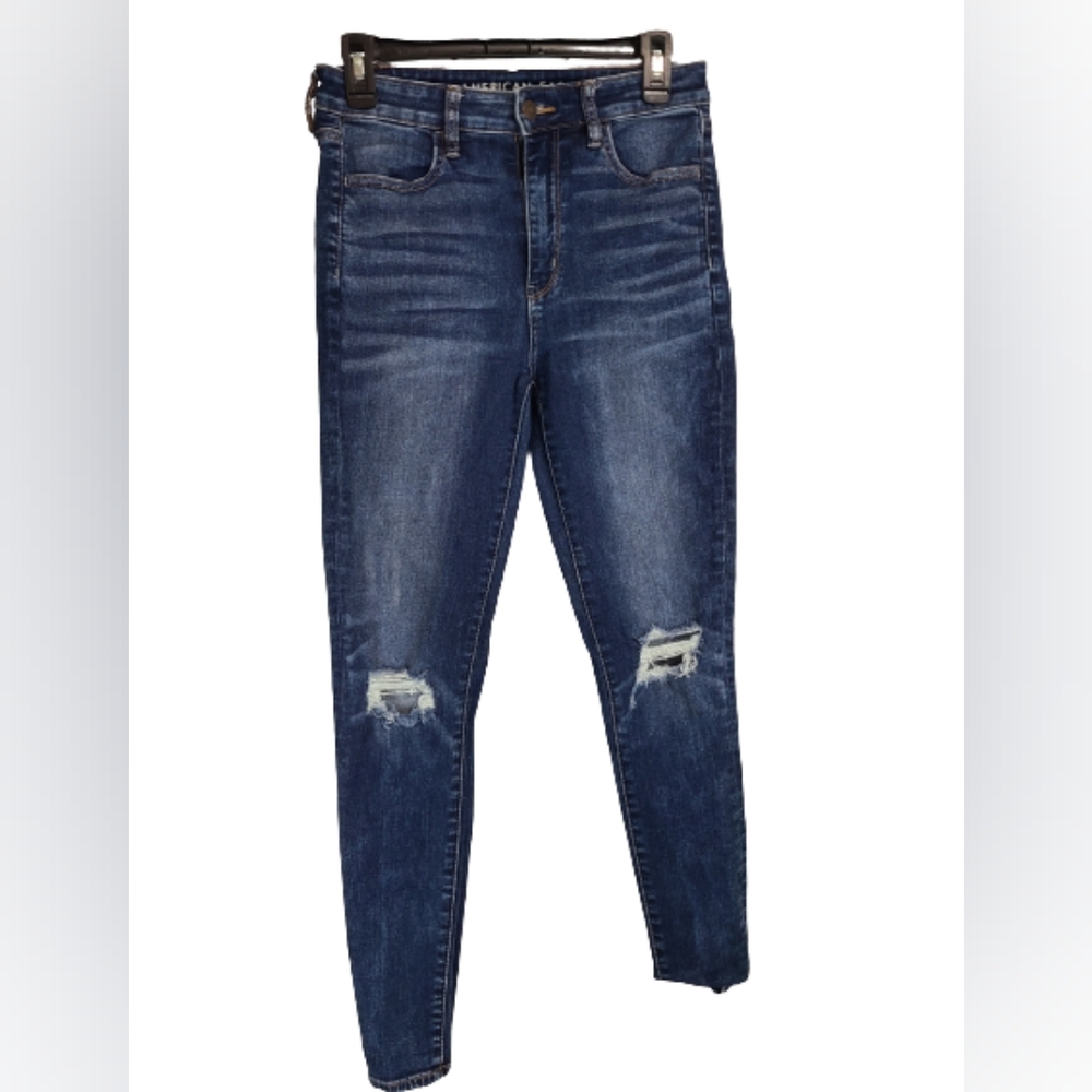 American Eagle Women's Stright Leg Extra Stretch Denim Blue Jeans, Size: 8R